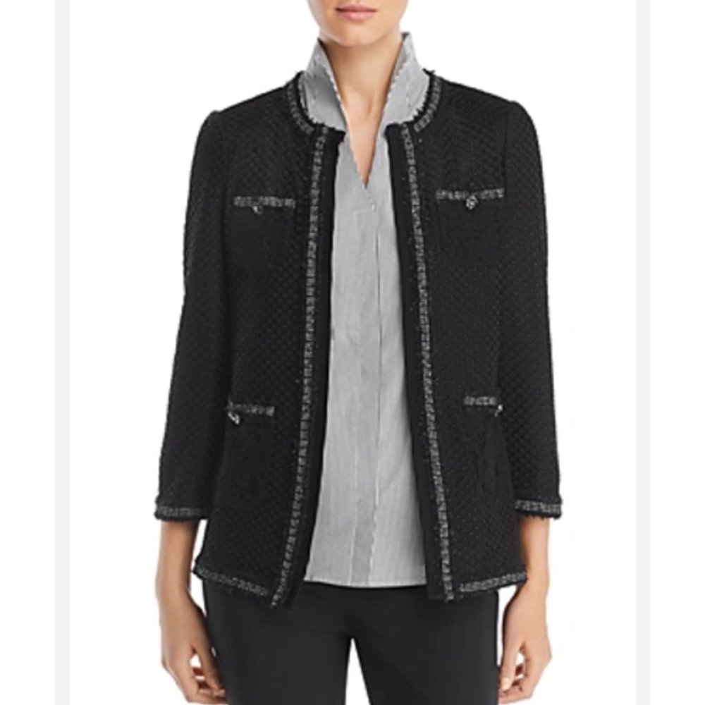 Misook Embroidered Knit Jacket 3/4 Sleeve Lace Patch Embellished Buttons Black M - Picture 16 of 16